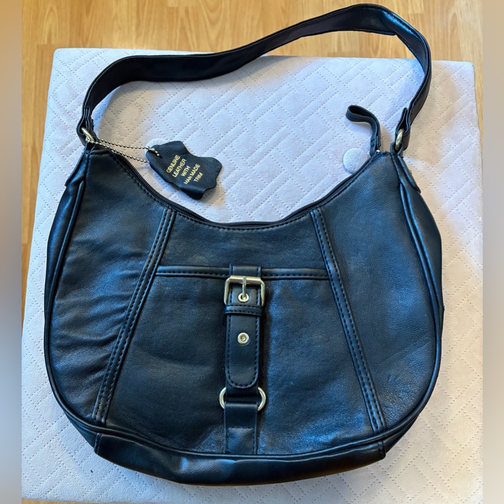 Black Genuine leather purse with man-made trim